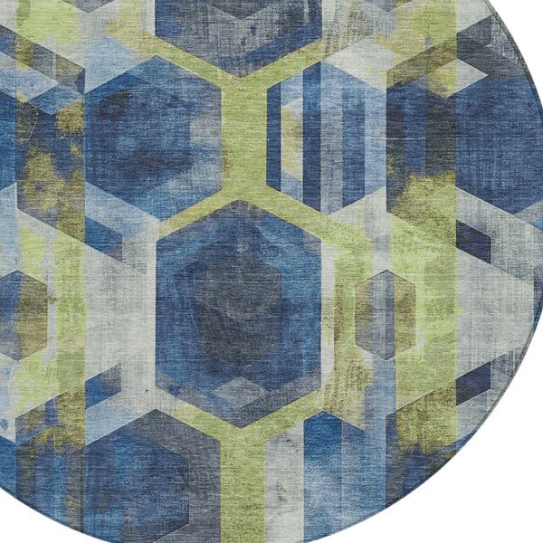 Homeroots 3' X 5' Geometric Washable Indoor Outdoor Area Rug - Stylish, Durable, And Easy To Maintain For Any Space Navy Polyester 618753