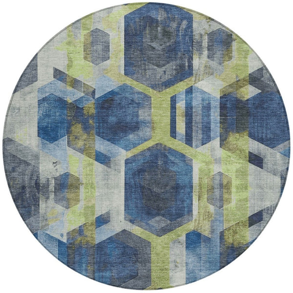 Homeroots 3' X 5' Geometric Washable Indoor Outdoor Area Rug - Stylish, Durable, And Easy To Maintain For Any Space Navy Polyester 618753