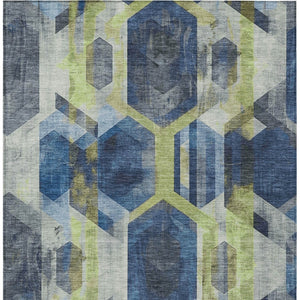 Homeroots 3' X 5' Geometric Washable Indoor Outdoor Area Rug - Stylish, Durable, And Easy To Maintain For Any Space Navy Polyester 618754