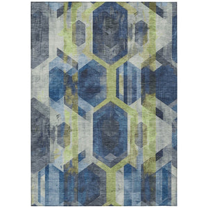 HomeRoots 5' Modern Navy Blue Geometric Area Rug with Gold and Silver Accents - Washable for Indoor/Outdoor Use 8' X 10' 618754