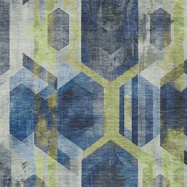 Homeroots 3' X 5' Geometric Washable Indoor Outdoor Area Rug - Stylish, Durable, And Easy To Maintain For Any Space Navy Polyester 618754