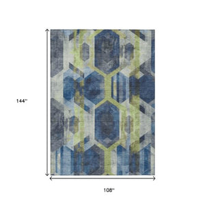 Homeroots 3' X 5' Geometric Washable Indoor Outdoor Area Rug - Stylish, Durable, And Easy To Maintain For Any Space Navy Polyester 618755