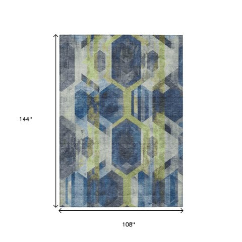 Homeroots 3' X 5' Geometric Washable Indoor Outdoor Area Rug - Stylish, Durable, And Easy To Maintain For Any Space Navy Polyester 618755