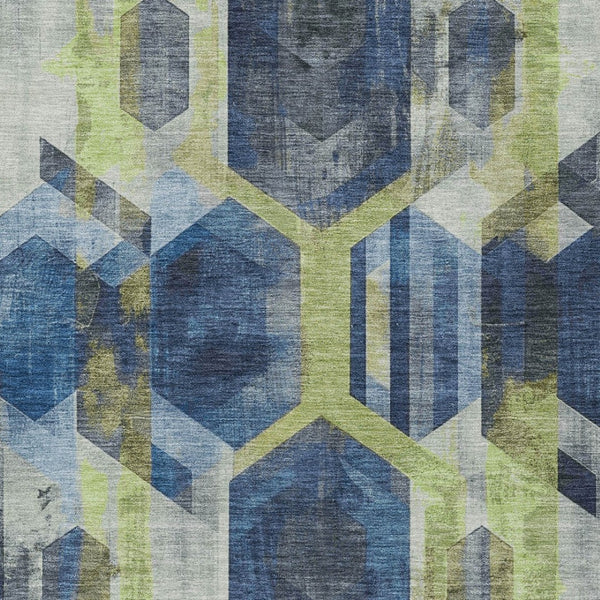 Homeroots 3' X 5' Geometric Washable Indoor Outdoor Area Rug - Stylish, Durable, And Easy To Maintain For Any Space Navy Polyester 618755