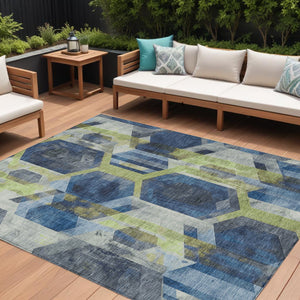 Homeroots 3' X 5' Geometric Washable Indoor Outdoor Area Rug - Stylish, Durable, And Easy To Maintain For Any Space Navy Polyester 618756
