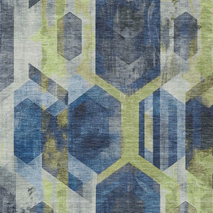 Homeroots 3' X 5' Geometric Washable Indoor Outdoor Area Rug - Stylish, Durable, And Easy To Maintain For Any Space Navy Polyester 618756