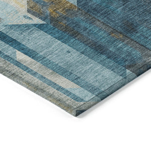 Homeroots 3' X 5' Geometric Washable Indoor Outdoor Area Rug - Stylish, Durable, And Easy To Maintain For Any Space Teal Polyester 618757