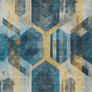 Homeroots 3' X 5' Geometric Washable Indoor Outdoor Area Rug - Stylish, Durable, And Easy To Maintain For Any Space Teal Polyester 618757