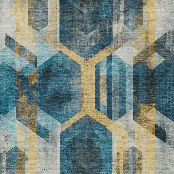 Homeroots 3' X 5' Geometric Washable Indoor Outdoor Area Rug - Stylish, Durable, And Easy To Maintain For Any Space Teal Polyester 618757