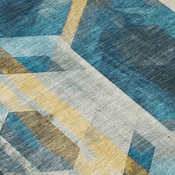 Homeroots 3' X 5' Geometric Washable Indoor Outdoor Area Rug - Stylish, Durable, And Easy To Maintain For Any Space Teal Polyester 618757