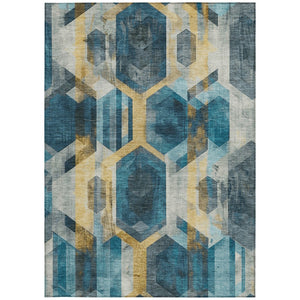 Homeroots 3' X 5' Geometric Washable Indoor Outdoor Area Rug - Stylish, Durable, And Easy To Maintain For Any Space Teal Polyester 618758
