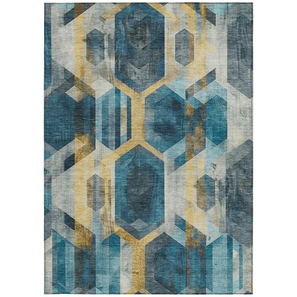 Homeroots 3' X 5' Geometric Washable Indoor Outdoor Area Rug - Stylish, Durable, And Easy To Maintain For Any Space Teal Polyester 618758
