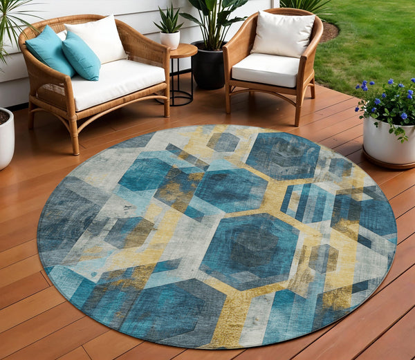 Homeroots 3' X 5' Geometric Washable Indoor Outdoor Area Rug - Stylish, Durable, And Easy To Maintain For Any Space Teal Polyester 618759