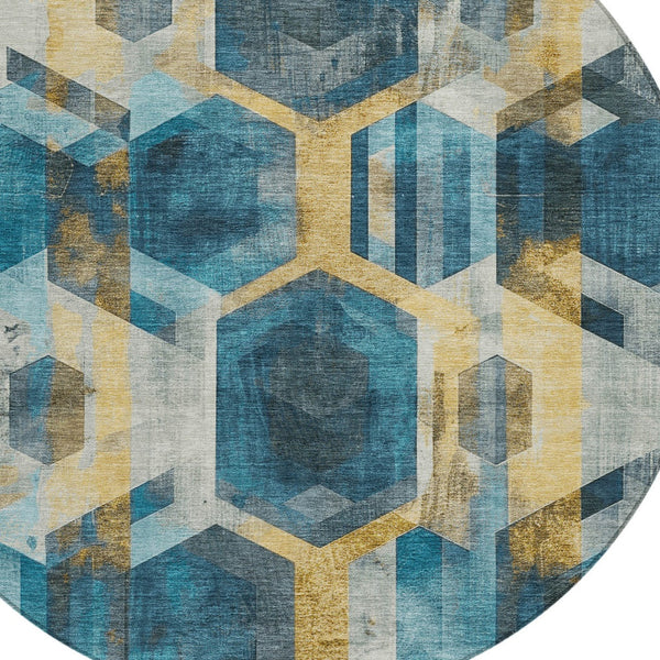 Homeroots 3' X 5' Geometric Washable Indoor Outdoor Area Rug - Stylish, Durable, And Easy To Maintain For Any Space Teal Polyester 618759