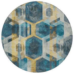 Homeroots 3' X 5' Geometric Washable Indoor Outdoor Area Rug - Stylish, Durable, And Easy To Maintain For Any Space Teal Polyester 618759