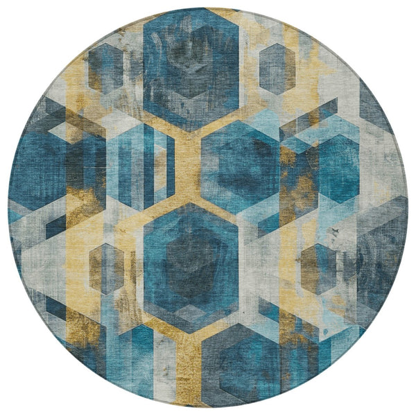 Homeroots 3' X 5' Geometric Washable Indoor Outdoor Area Rug - Stylish, Durable, And Easy To Maintain For Any Space Teal Polyester 618759