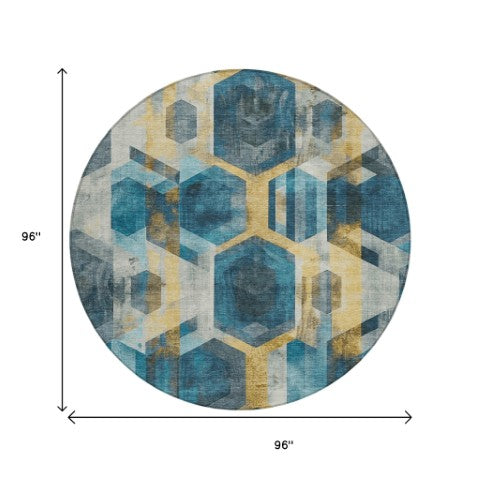 Homeroots 3' X 5' Geometric Washable Indoor Outdoor Area Rug - Stylish, Durable, And Easy To Maintain For Any Space Teal Polyester 618759