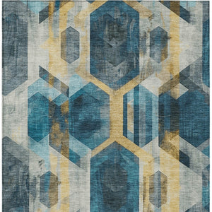 Homeroots 3' X 5' Geometric Washable Indoor Outdoor Area Rug - Stylish, Durable, And Easy To Maintain For Any Space Teal Polyester 618760