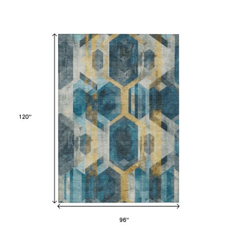 Homeroots 3' X 5' Geometric Washable Indoor Outdoor Area Rug - Stylish, Durable, And Easy To Maintain For Any Space Teal Polyester 618760