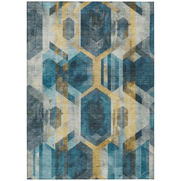 HomeRoots 5' Vibrant Teal Blue Geometric Indoor Outdoor Area Rug - Stain-Resistant, Easy-Care, Versatile Style 8' X 10' 618760