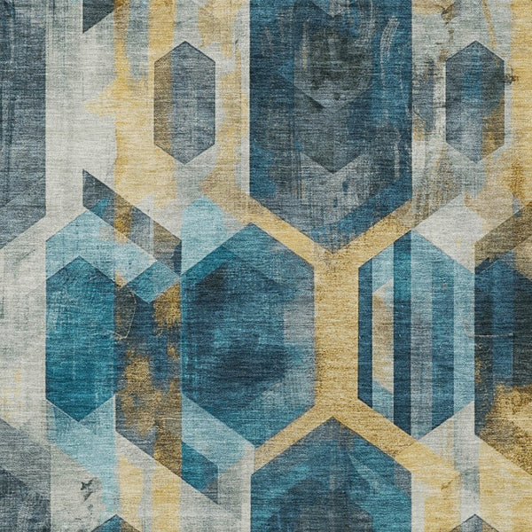 Homeroots 3' X 5' Geometric Washable Indoor Outdoor Area Rug - Stylish, Durable, And Easy To Maintain For Any Space Teal Polyester 618760