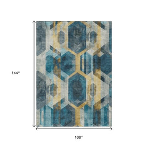 Homeroots 3' X 5' Geometric Washable Indoor Outdoor Area Rug - Stylish, Durable, And Easy To Maintain For Any Space Teal Polyester 618761