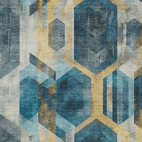 Homeroots 3' X 5' Geometric Washable Indoor Outdoor Area Rug - Stylish, Durable, And Easy To Maintain For Any Space Teal Polyester 618761