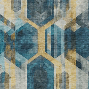 Homeroots 3' X 5' Geometric Washable Indoor Outdoor Area Rug - Stylish, Durable, And Easy To Maintain For Any Space Teal Polyester 618762