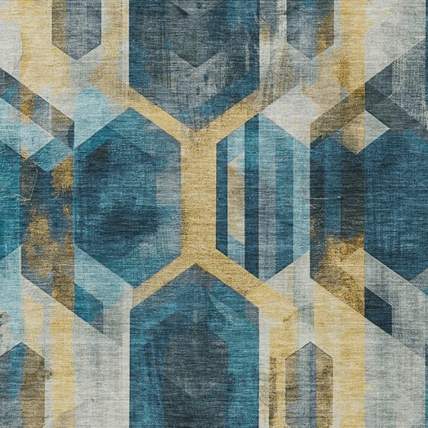 Homeroots 3' X 5' Geometric Washable Indoor Outdoor Area Rug - Stylish, Durable, And Easy To Maintain For Any Space Teal Polyester 618762
