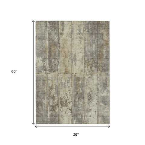 Homeroots 3' Abstract Washable Indoor Outdoor Area Rug - Stain Resistant, Durable, Stylish For Any Space Beige Polyester 618763