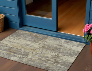 Homeroots 3' Abstract Washable Indoor Outdoor Area Rug - Stain Resistant, Durable, Stylish For Any Space Beige Polyester 618763
