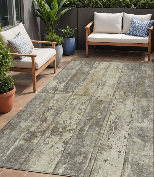 Homeroots 3' Abstract Washable Indoor Outdoor Area Rug - Stain Resistant, Durable, Stylish For Any Space Beige Polyester 618764