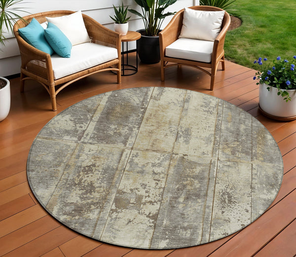 Homeroots 3' Abstract Washable Indoor Outdoor Area Rug - Stain Resistant, Durable, Stylish For Any Space Beige Polyester 618765