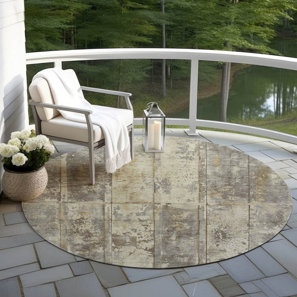 Homeroots 3' Abstract Washable Indoor Outdoor Area Rug - Stain Resistant, Durable, Stylish For Any Space Beige Polyester 618765