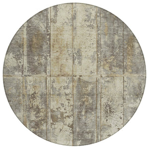HomeRoots 5' Elegant Beige and Gold Abstract Area Rug - Washable, Stain-Resistant for Indoor & Outdoor Use 8' Round 618765
