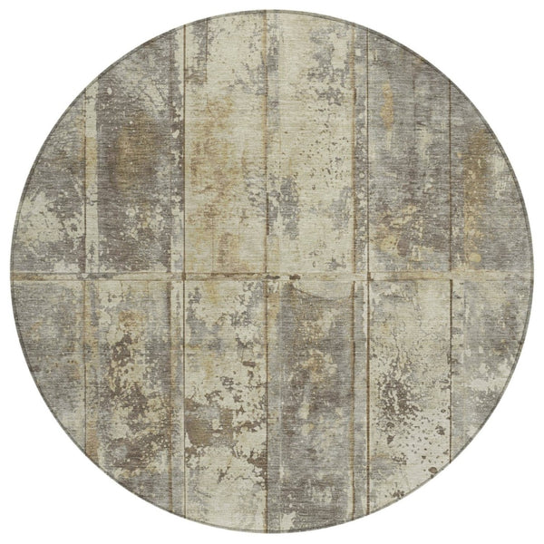 HomeRoots 5' Elegant Beige and Gold Abstract Area Rug - Washable, Stain-Resistant for Indoor & Outdoor Use 8' Round 618765