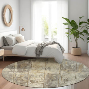 Homeroots 3' Abstract Washable Indoor Outdoor Area Rug - Stain Resistant, Durable, Stylish For Any Space Beige Polyester 618765