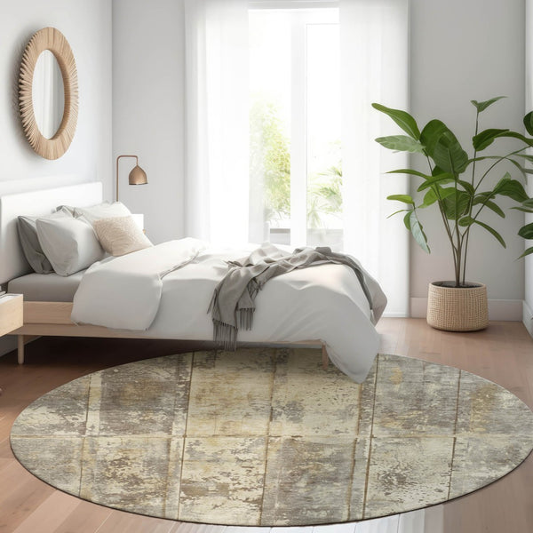 Homeroots 3' Abstract Washable Indoor Outdoor Area Rug - Stain Resistant, Durable, Stylish For Any Space Beige Polyester 618765