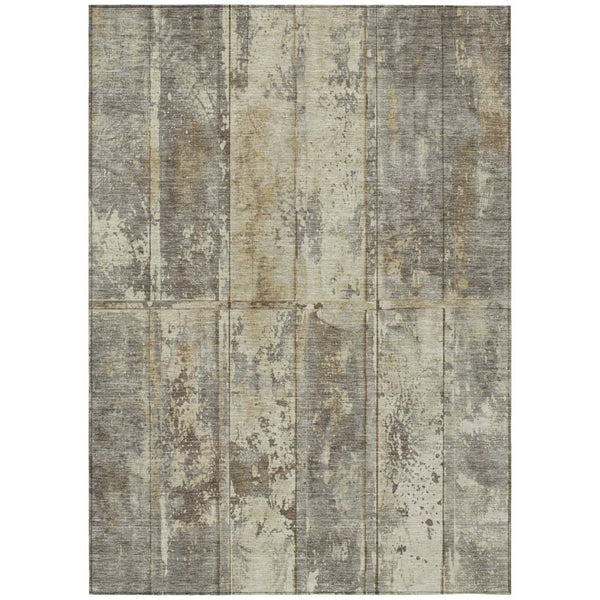 HomeRoots 5' Elegant Beige and Gold Abstract Area Rug - Washable, Stain-Resistant for Indoor & Outdoor Use 9' X 12' 618767