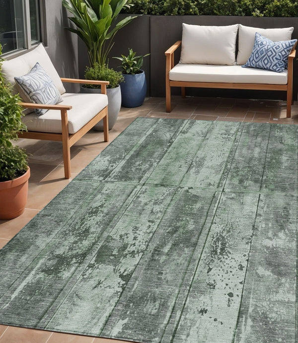 Homeroots 3' Abstract Washable Indoor Outdoor Area Rug - Stain Resistant, Durable, Stylish For Any Space Green Polyester 618770