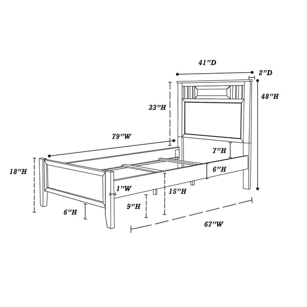 English Elm Simple Modern Full Size Bedframe with Carved Vertical Lines, Rubberwood MDF Construction, Elegant Design Black 44 L x 28 W x 5 H B011S01988