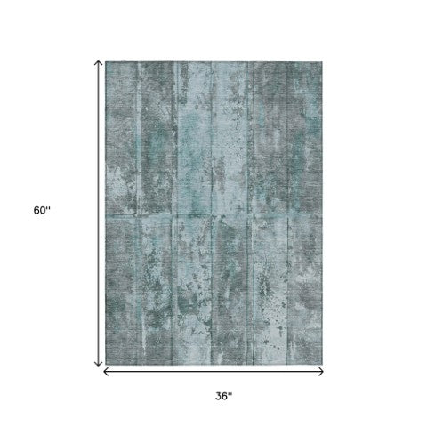 Homeroots 3' Abstract Washable Indoor Outdoor Area Rug - Stain Resistant, Durable, Stylish For Any Space Teal Polyester 618781