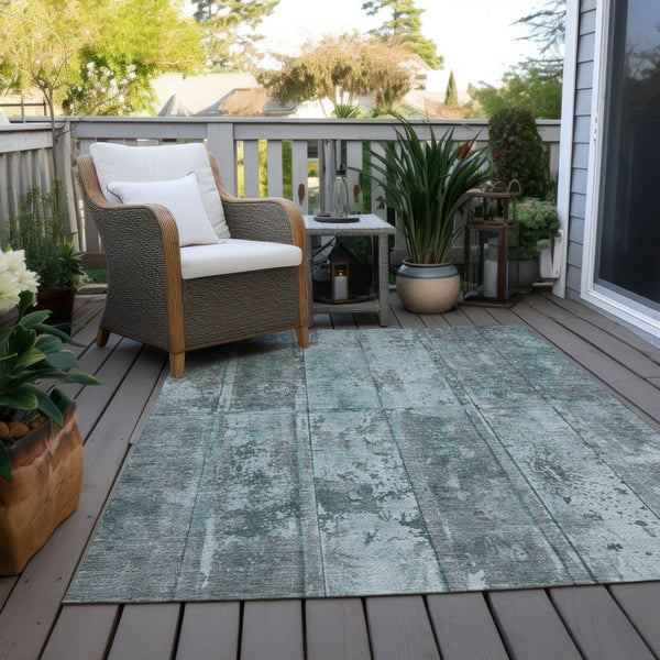 Homeroots 3' Abstract Washable Indoor Outdoor Area Rug - Stain Resistant, Durable, Stylish For Any Space Teal Polyester 618781