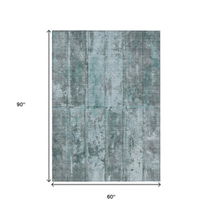 HomeRoots 5' Teal Blue Charcoal Gray Abstract Area Rug - Stylish, Durable, Washable, Indoor/Outdoor Versatility 5' X 8' 618782