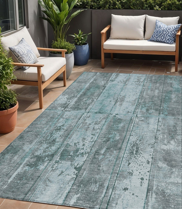Homeroots 3' Abstract Washable Indoor Outdoor Area Rug - Stain Resistant, Durable, Stylish For Any Space Teal Polyester 618782