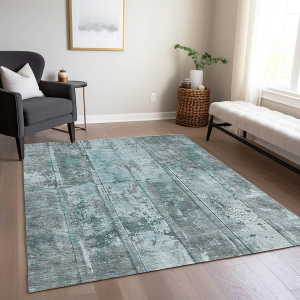 Homeroots 3' Abstract Washable Indoor Outdoor Area Rug - Stain Resistant, Durable, Stylish For Any Space Teal Polyester 618782