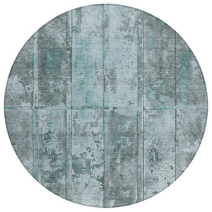 HomeRoots 5' Teal Blue Charcoal Gray Abstract Area Rug - Stylish, Durable, Washable, Indoor/Outdoor Versatility 8' Round 618783