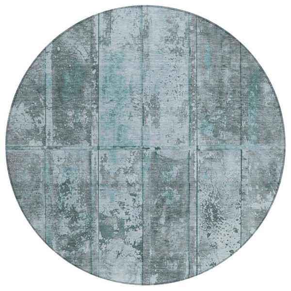 HomeRoots 5' Teal Blue Charcoal Gray Abstract Area Rug - Stylish, Durable, Washable, Indoor/Outdoor Versatility 8' Round 618783