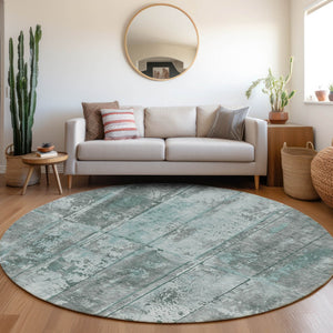 Homeroots 3' Abstract Washable Indoor Outdoor Area Rug - Stain Resistant, Durable, Stylish For Any Space Teal Polyester 618783