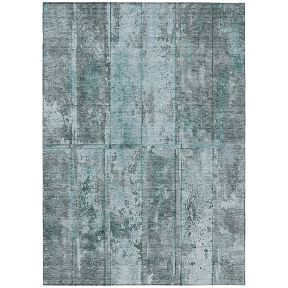 HomeRoots 5' Teal Blue Charcoal Gray Abstract Area Rug - Stylish, Durable, Washable, Indoor/Outdoor Versatility 8' X 10' 618784